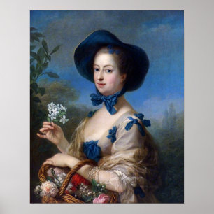 Vintage Lady With Blue Hat & Basket Of Flowers Poster