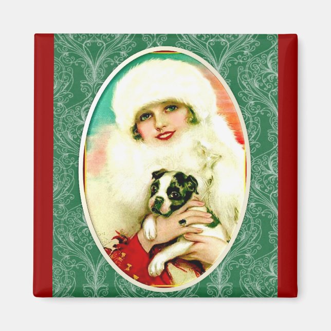 Vintage Lady with Boston Terrier Magnet (Front)