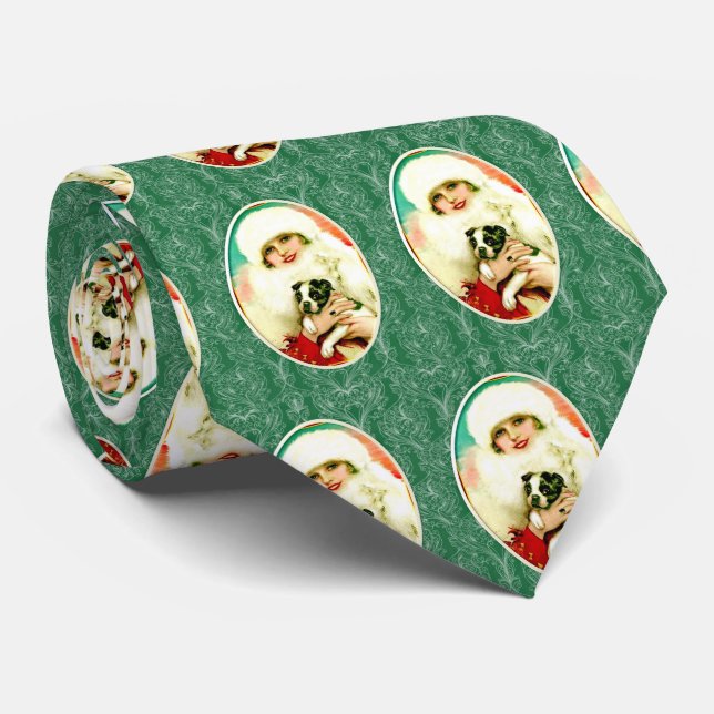 Vintage Lady with Boston Terrier Tie (Rolled)