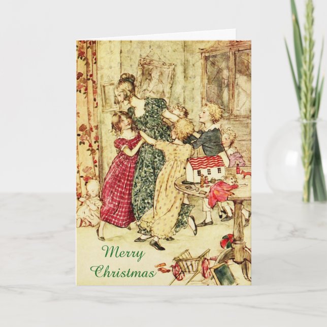 Vintage Lady with Children Christmas Card (Front)