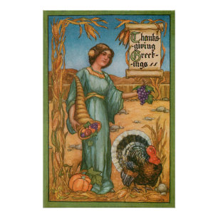 Vintage Lady With Cornucopia Poster
