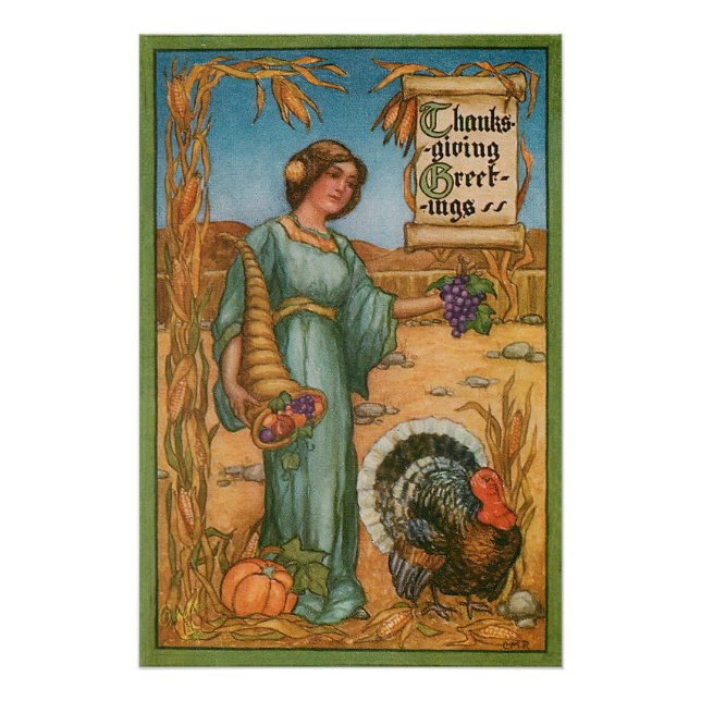 Vintage Lady With Cornucopia Poster (Front)