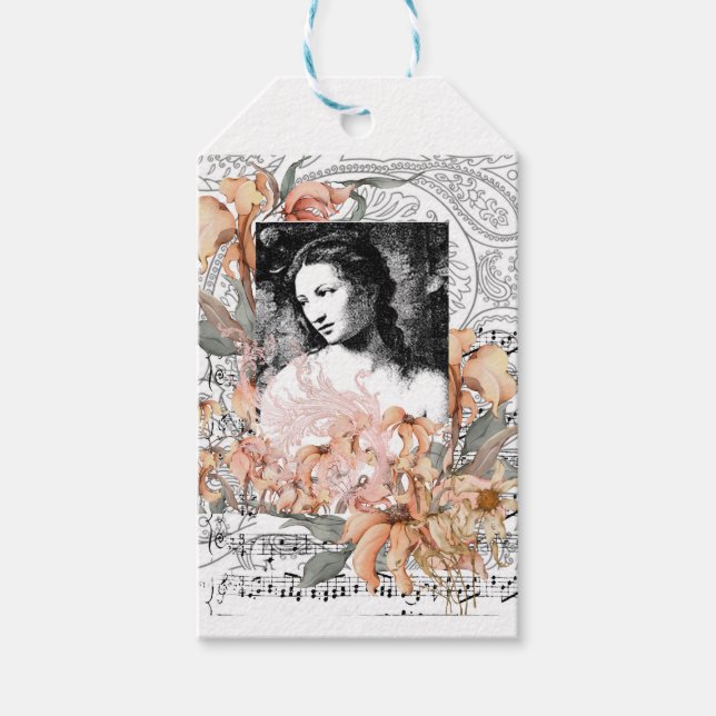 Vintage Lady with Flowers Gift Tags (Front)