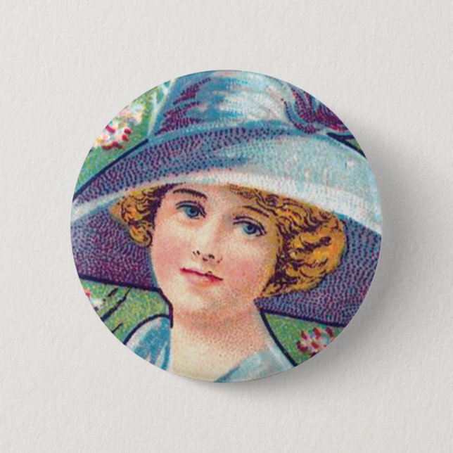 Vintage Lady with Hat 6 Cm Round Badge (Front)