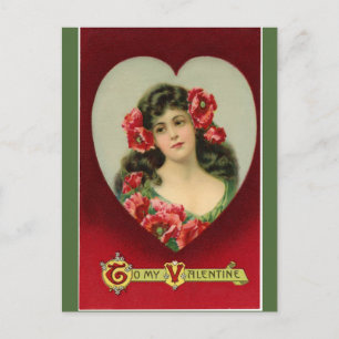 Vintage Lady With Poppies Valentine Postcard