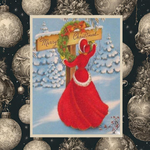 Vintage Lady with Red Dress Decorating Sign Postcard