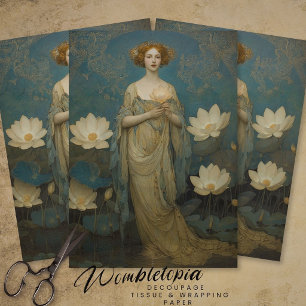 Vintage Lady with White Waterlilies Decoupage Tissue Paper