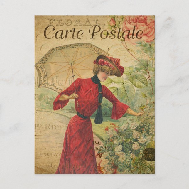 Vintage Lady Woman Fashion with Umbrella French Postcard (Front)