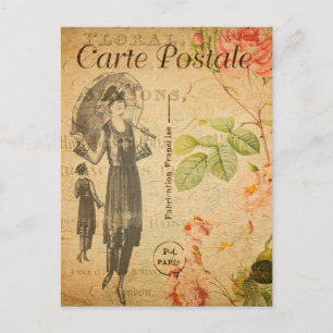 Vintage Lady Woman Fashion with Umbrella French Postcard