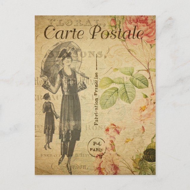 Vintage Lady Woman Fashion with Umbrella French Postcard (Front)