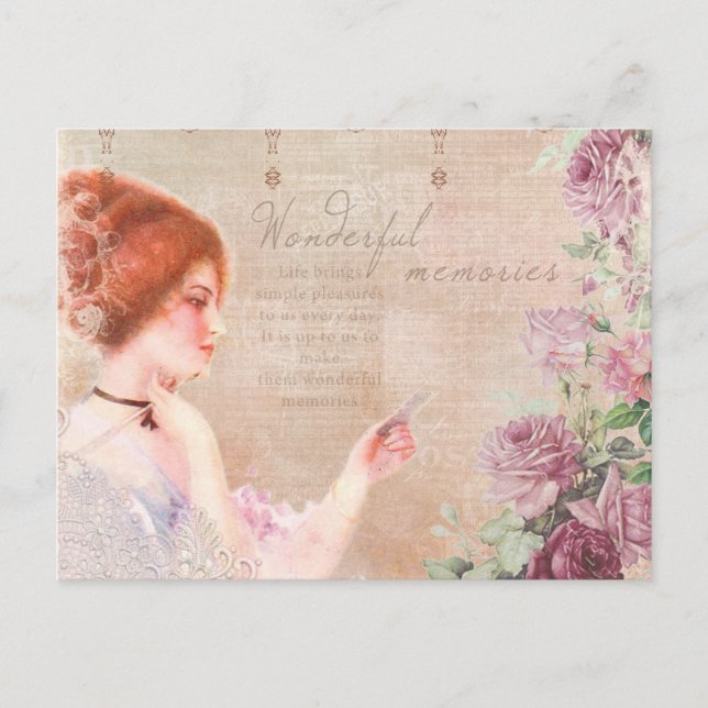 Vintage Lady Wonderful Memories Ephemera Postcard  (Front)