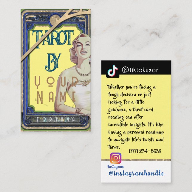 Vintage Lady Yellow Tarot Business Card (Front/Back)