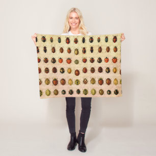 Vintage Ladybug Specimen Pattern Antique Insect Fleece Blanket