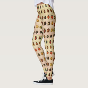 Vintage Ladybug Specimen Pattern Antique Insect Leggings