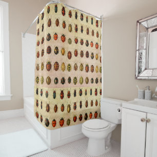 Vintage Ladybug Specimen Pattern Antique Insect Shower Curtain