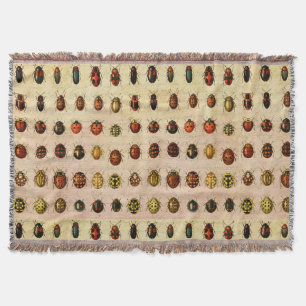 Vintage Ladybug Specimen Pattern Antique Insect Throw Blanket