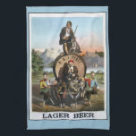 Vintage Lager Beer Bar Towel<br><div class="desc">Quaint and colourful antique lager advert lithograph ca 1870's depicting victorian actor Joseph Jefferson as Rip Van Winkle seated on keg being pulled by goats with satyrs on either side.</div>