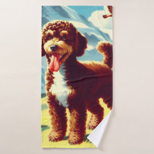 Vintage Lagotto Romagnolo Dog Painting Bath Towel