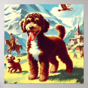 Vintage Lagotto Romagnolo Dog Painting Poster