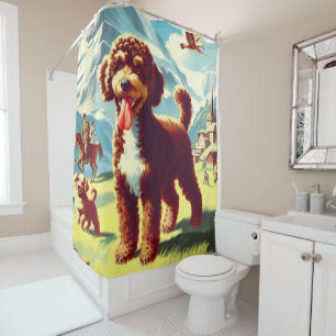 Vintage Lagotto Romagnolo Dog Painting Shower Curtain