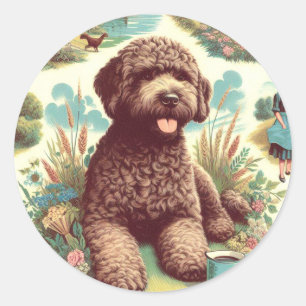 Vintage Lagotto Romagnolo Illustration Classic Round Sticker