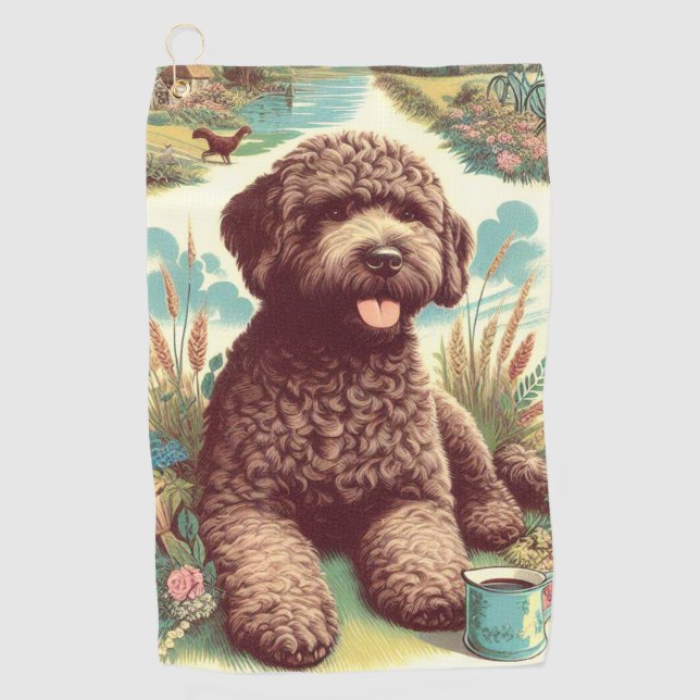 Vintage Lagotto Romagnolo Illustration Golf Towel (Front)