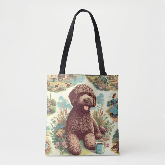 Vintage Lagotto Romagnolo Illustration Tote Bag (Front)