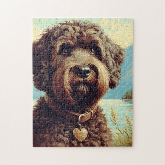 Vintage Lagotto Romagnolo Painting Jigsaw Puzzle (Vertical)
