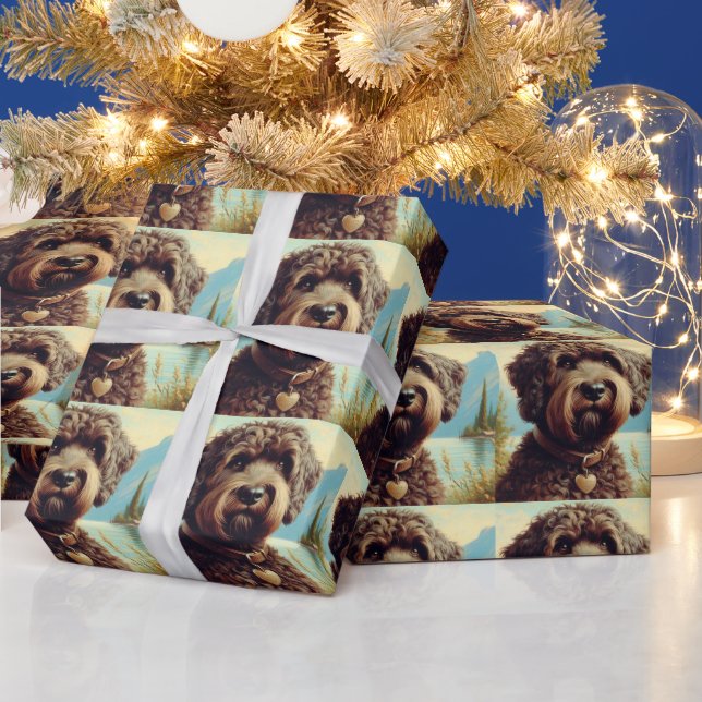 Vintage Lagotto Romagnolo Painting Wrapping Paper (Holidays)