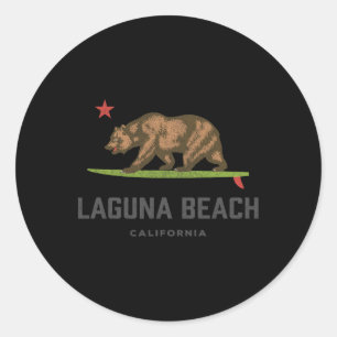 Vintage Laguna Beach California Bear Surfing Souve Classic Round Sticker