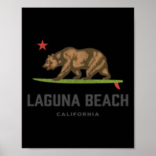 Vintage Laguna Beach California Bear Surfing Souve Poster