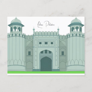 Vintage Lahore Pakistan Badshahi Travel watercolor Postcard