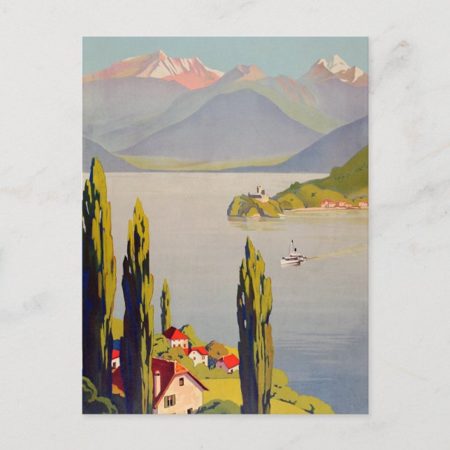 Vintage Lake Annecy France Travel Postcard (Front)
