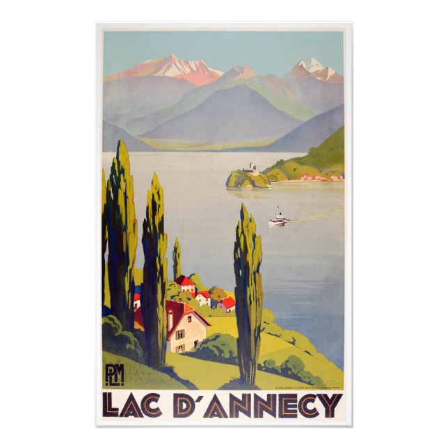 Vintage Lake Annecy France Travel Poster (Front)