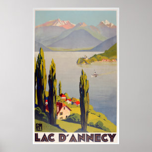 Vintage Lake Annecy France Travel Poster