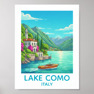 Vintage Lake Como Italy Travel Illustration Poster