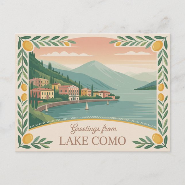 Vintage Lake Como Postcard | Greetings from (Front)