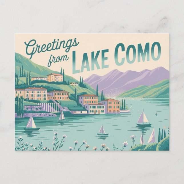 Vintage Lake Como Postcard | Greetings from (Front)