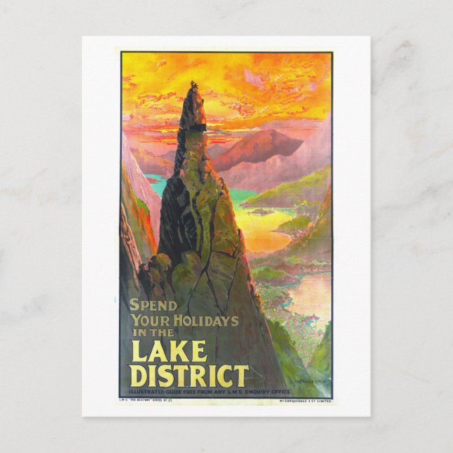 Vintage Lake District UK Travel Poster Postcard (Front)