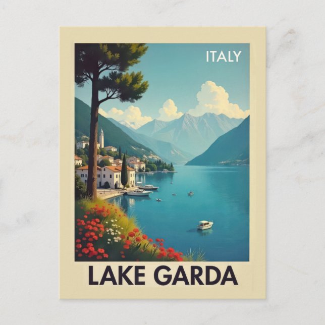 VIntage Lake Garda Italy Travel Postcard (Front)