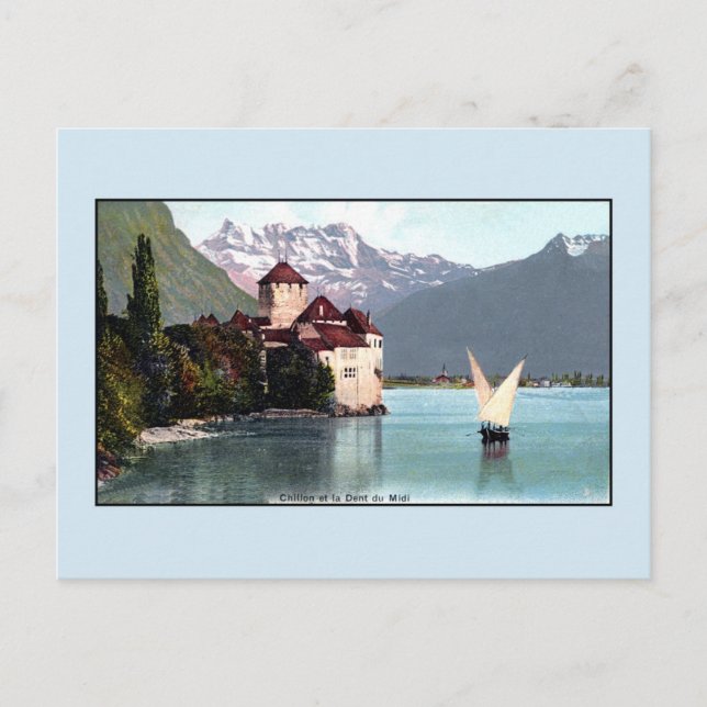 Vintage Lake Geneva Chillon Castle Postcard (Front)