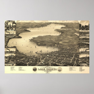 Vintage Lake Geneva Map Poster