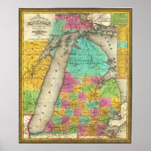 Vintage Lake Michigan Map Poster 1835