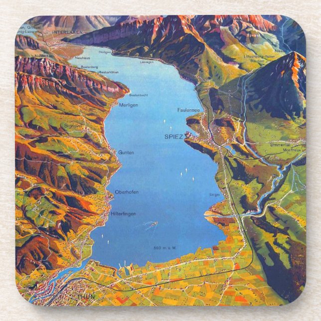 Vintage Lake of Thun Switzerland Travel Coaster (Front)
