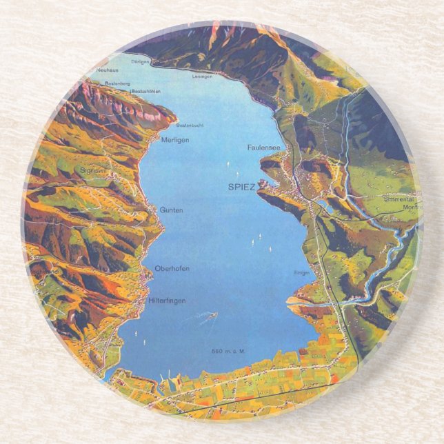 Vintage Lake of Thun Switzerland Travel Coaster (Front)