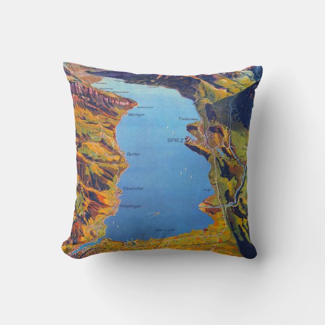 Vintage Lake of Thun Switzerland Travel Cushion (Front)