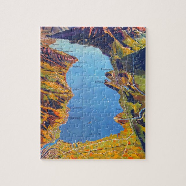 Vintage Lake of Thun Switzerland Travel Jigsaw Puzzle (Vertical)