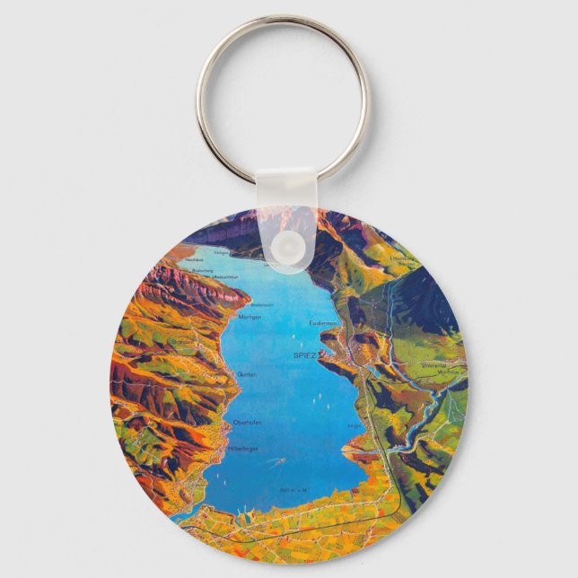 Vintage Lake of Thun Switzerland Travel Key Ring (Front)