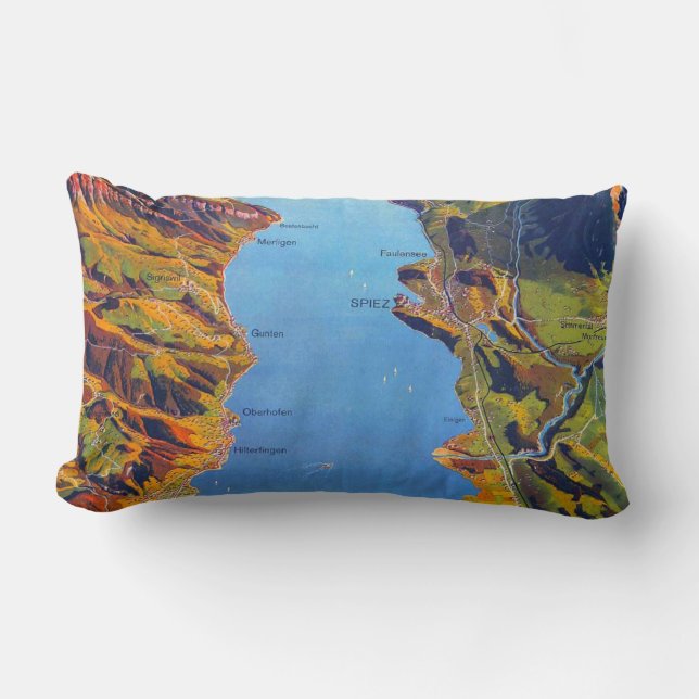 Vintage Lake of Thun Switzerland Travel Lumbar Cushion (Front)