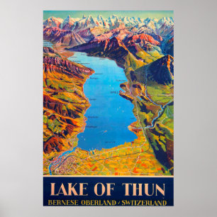 Vintage Lake of Thun Switzerland Travel Poster